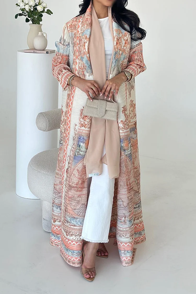 فيفيتش - كارديجان طويل مفتوح من الأمام بأكمام طويلة مربوطة، مطبوع بنمط ألوان متداخلة. - Image 3