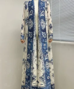 فيفيتش - كارديجان طويل بأكمام طويلة وطبعة زهور مفتوحة من الأمام بنمط عباية