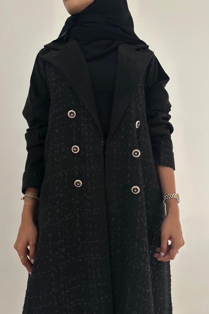 عبايات خمرة - عباية شانيل مع شامواه ربع كلوش