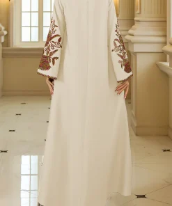 فيفيتش - فساتين ماكسي قفطان بأكمام طويلة وياقة واقفة مطرزة بخيوط متعددة الألوان