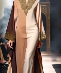 فيفيتش - فساتين ماكسي قفطان مطرزة بياقة عالية وألوان متداخلة