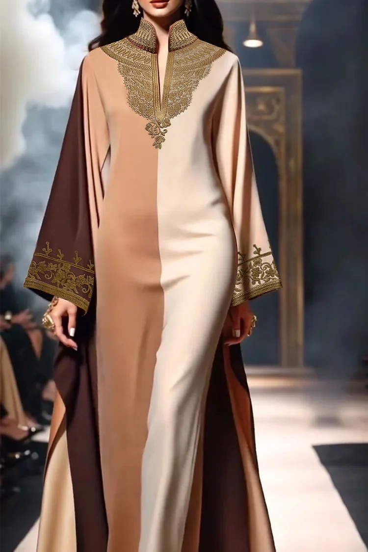 فيفيتش - فساتين ماكسي قفطان مطرزة بياقة عالية وألوان متداخلة