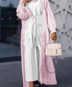 فيفيتش - كارديجان طويل عباية بلون موحد، مفتوح من الأمام، برباط، بأكمام واسعة.