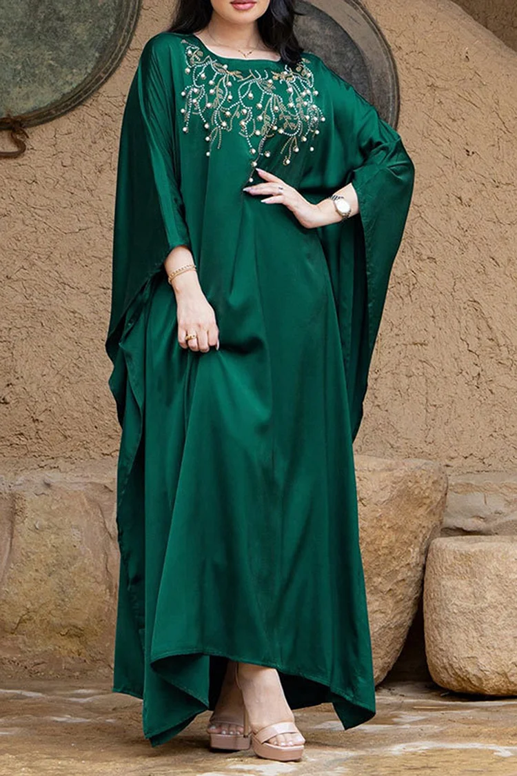 فيفيتش - فساتين ماكسي من الساتان مزينة بخرز مثقوب ساخن وأكمام واسعة - Image 2