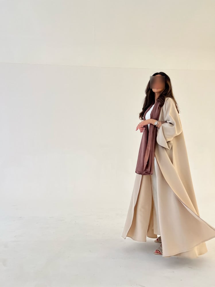 عبايات خمرة - كريب مبطن أكمام بني - الصورة 4