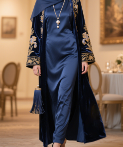 Alternative view of فيفيتش - طقم عباية مخملية مطرزة بأكمام طويلة، فستان ماكسي للحفلات، قطعتان