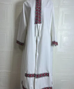 فيفيتش - كارديجان عباية بأكمام طويلة، بياقة واقفة، بنقشة عرقية، مزين بشرابات - أبيض