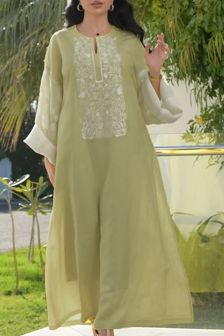 فيفيتش - فساتين ماكسي فضفاضة مطرزة بنقوش زهرية - أخضر - Image 3