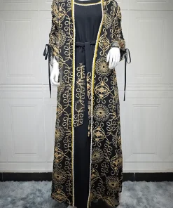 فيفيتش - طقم فستان ماكسي بدون أكمام مطرز بتطريز قبلي، بأكمام برباط، قطعتين