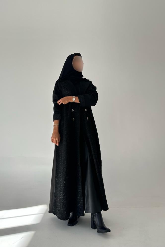 عبايات خمرة - عباية شانيل مع شامواه ربع كلوش - Image 3