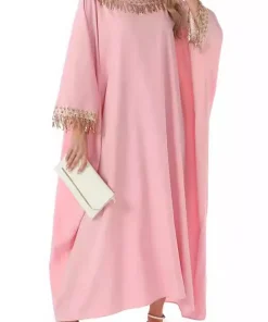 فيفيتش - فساتين ماكسي واسعة بياقة دائرية وأكمام واسعة مزينة بشراشيب