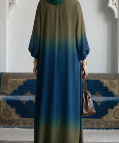 فيفيتش - طقم عباية أومبري مكون من 3 قطع: بلوزة بأكمام طويلة ورقبة دائرية وبنطال مطوي