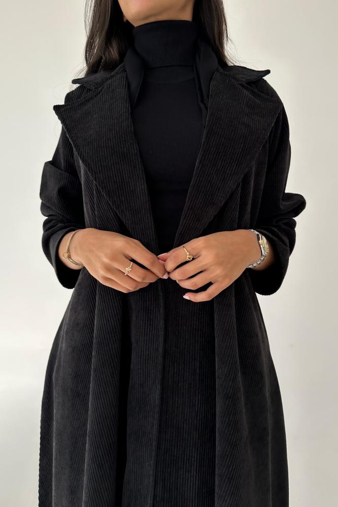 عبايات خمرة - عباية شامواه مقلم قصة ربع كلوش