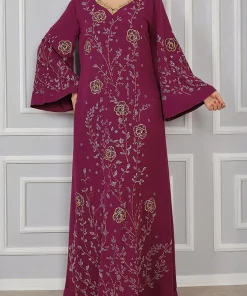 Alternative view of فيفيتش - فساتين قفطان ماكسي مزينة بنقوش زهرية وألوان متداخلة وتطريز ساخن وفتحة رقبة على شكل حرف V