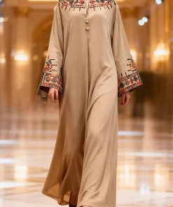 Alternative view of فيفيتش - فستان ماكسي كاجوال بأكمام طويلة مطرز بأزرار وياقة مفتوحة، بتصميم قفطان أنيق.