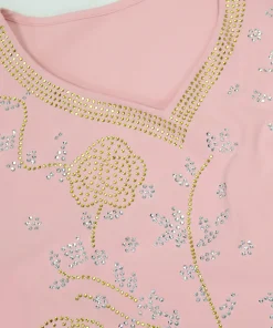 فيفيتش - فساتين قفطان ماكسي مزينة بنقوش زهرية وألوان متداخلة وتطريز ساخن وفتحة رقبة على شكل حرف V