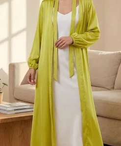 Alternative view of فيفيتش - كارديجان طويل مفتوح من الأمام بأكمام منفوخة بلون موحد مناسب للاستخدام اليومي