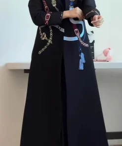 Alternative view of فيفيتش - معطف ترنش أسود بأكمام طويلة ورقبة دائرية وطبعة تجريدية -