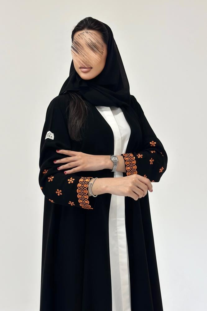 عبايات خمرة - عباية ملكي بأكمام تطريز قصة نص كلوش - Image 4