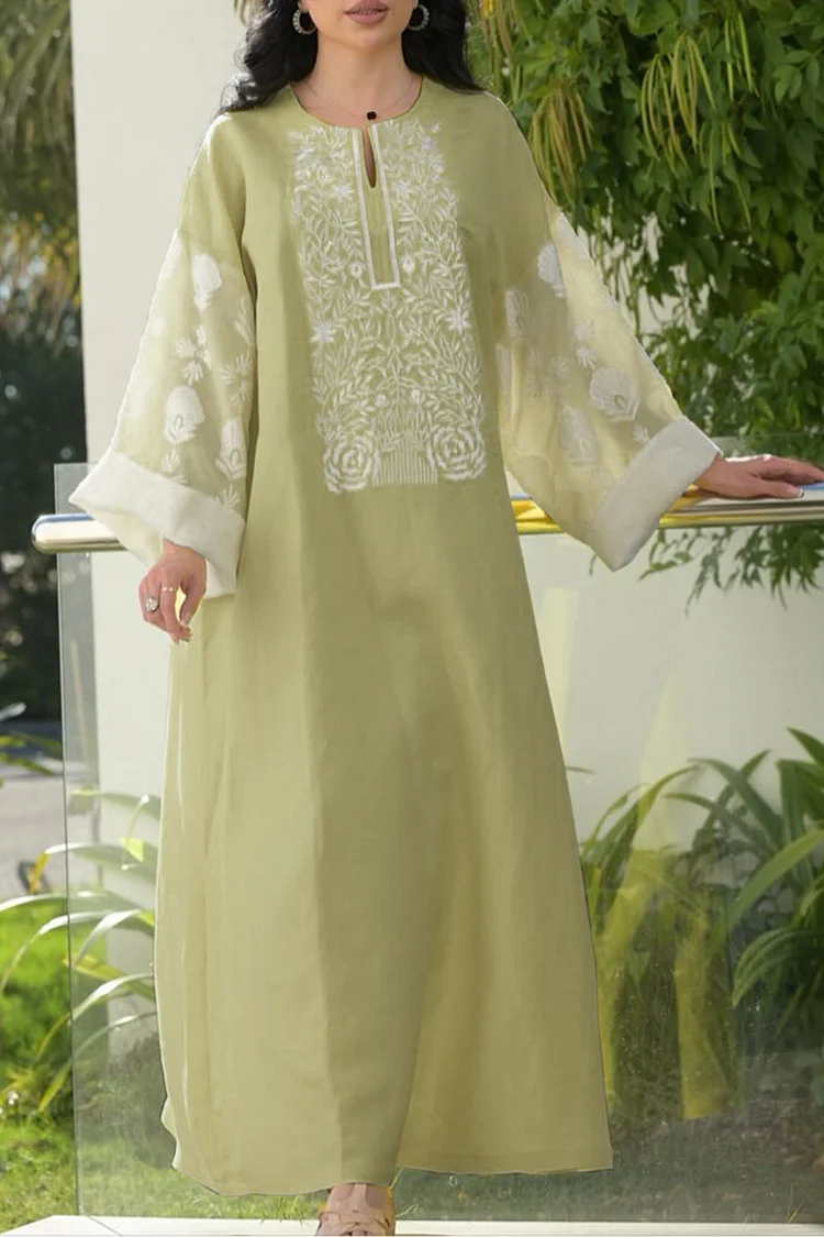 فيفيتش - فساتين ماكسي فضفاضة مطرزة بنقوش زهرية - أخضر - Image 2