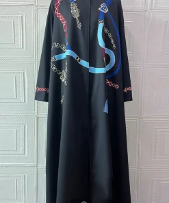 فيفيتش - معطف ترنش أسود بأكمام طويلة ورقبة دائرية وطبعة تجريدية -