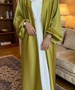 فيفيتش - كارديجان طويل مفتوح من الأمام بأكمام منفوخة بلون موحد مناسب للاستخدام اليومي