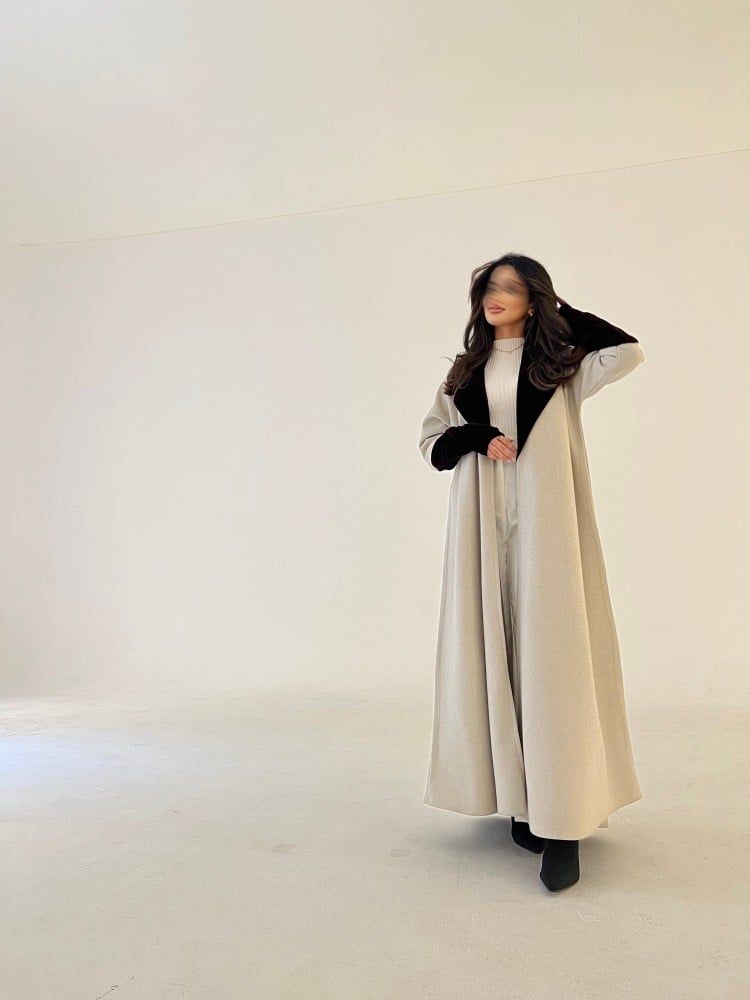 عبايات خمرة - جوخ مع مخمل كوري ربع كلوش - Image 3