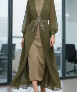 Alternative view of فيفيتش - طقم عباية ماكسي من الشيفون شبه الشفاف بأكمام طويلة مكون من قطعتين [طلب مسبق]