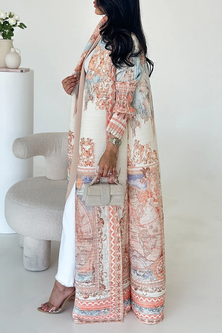 فيفيتش - كارديجان طويل مفتوح من الأمام بأكمام طويلة مربوطة، مطبوع بنمط ألوان متداخلة. - Image 2