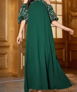 Alternative view of فيفيتش - فساتين ماكسي قفطان مطرزة بتطريز عربي، بياقة عالية وأكتاف مكشوفة وأكمام منفوخة