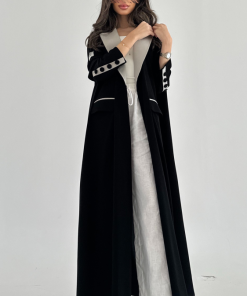 عبايات خمرة - عباية بياقة رسمية وجيوب قصة نص كلوش