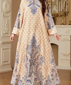 Alternative view of فيفيتش - فساتين ماكسي كفتان بأكمام طويلة وياقة واقفة مطبوعة بنقوش عرقية