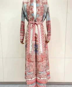 فيفيتش - كارديجان طويل مفتوح من الأمام بأكمام طويلة مربوطة، مطبوع بنمط ألوان متداخلة.