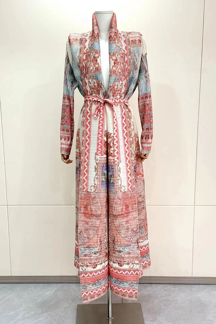 فيفيتش - كارديجان طويل مفتوح من الأمام بأكمام طويلة مربوطة، مطبوع بنمط ألوان متداخلة.