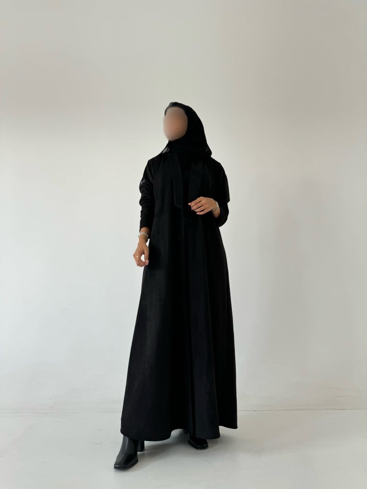 عبايات خمرة - عباية شامواه مع ياقة قصة ربع كلوش - Image 4