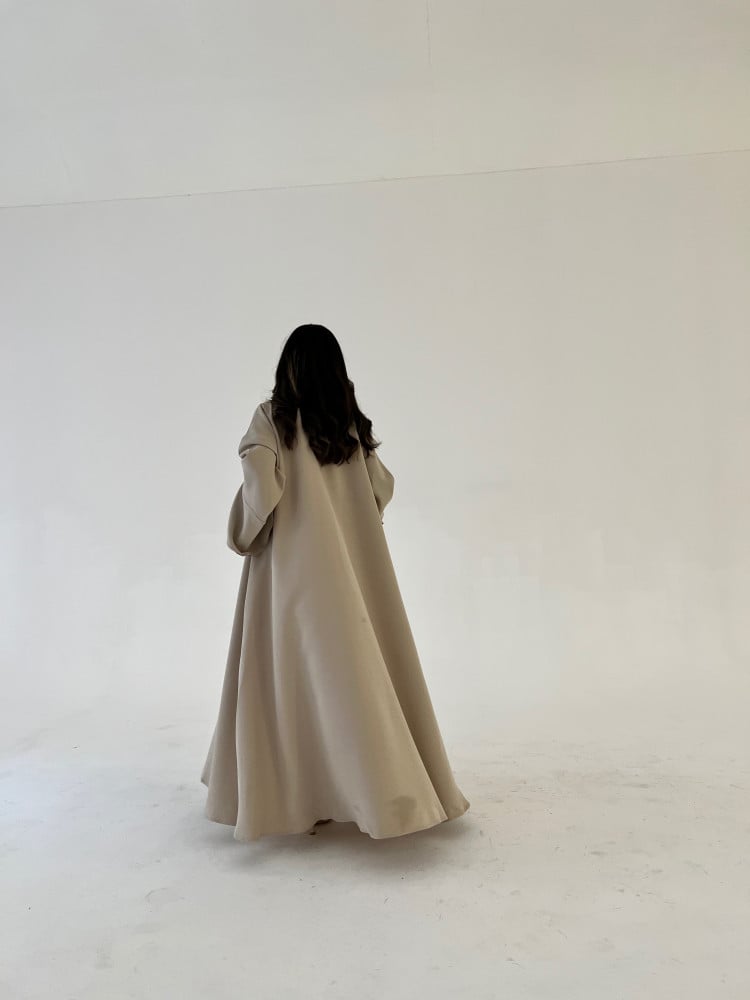 عبايات خمرة - كريب مبطن أكمام بني - الصورة 3