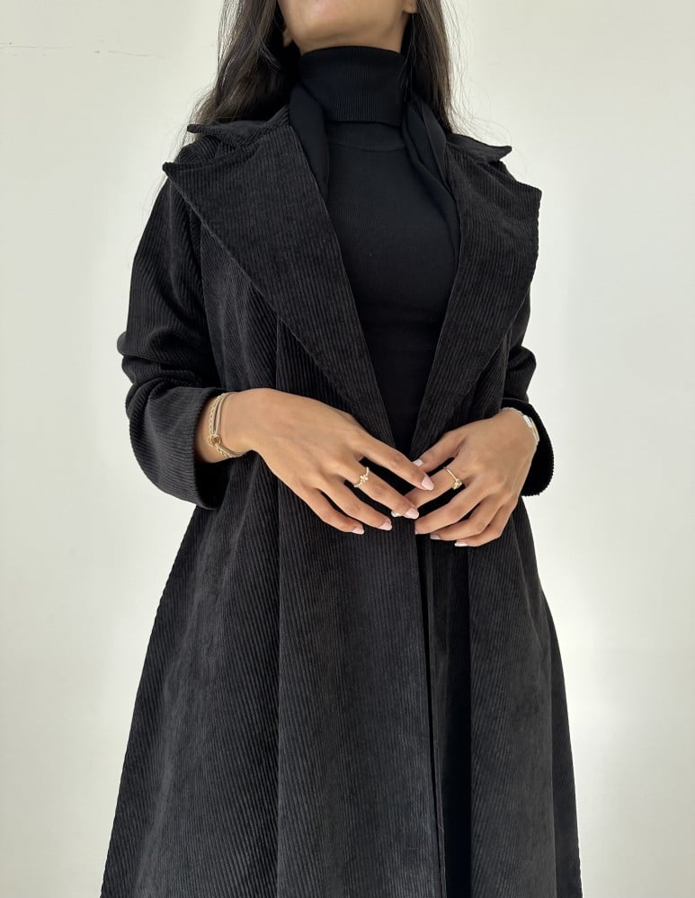 عبايات خمرة - عباية شامواه مقلم قصة ربع كلوش - Image 3