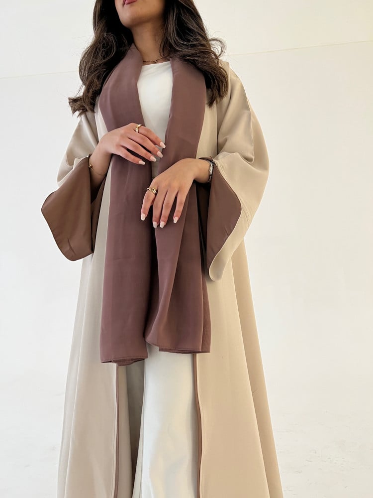 عبايات خمرة - كريب مبطن أكمام بني