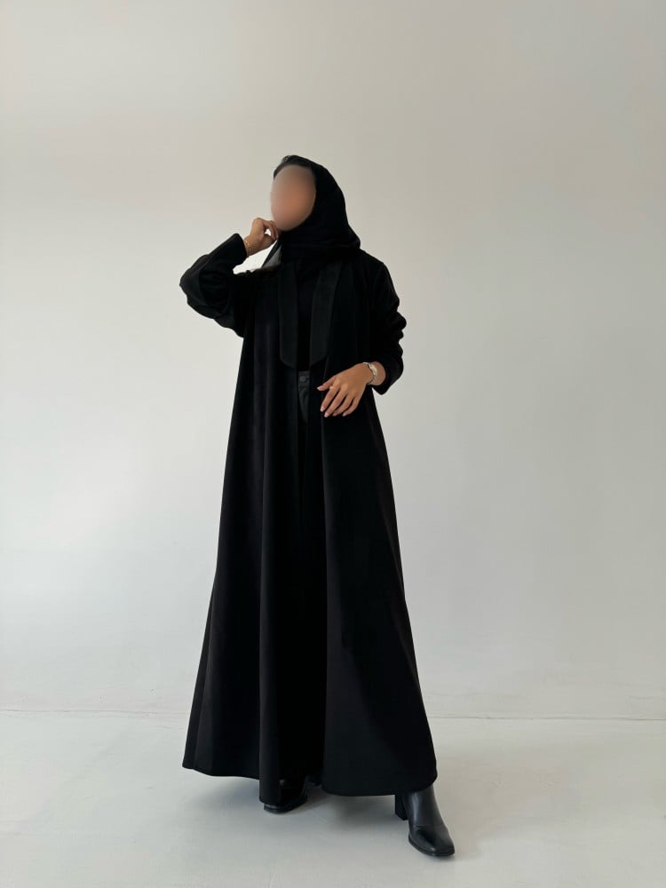 عبايات خمرة - عباية شامواه مع ياقة قصة ربع كلوش - Image 3