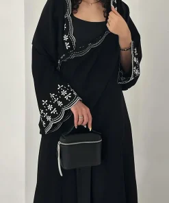 فيفيتش - حجاب مطرز بحواف مزخرفة، وشاح رأس، عباية، كارديجان طويل - أسود