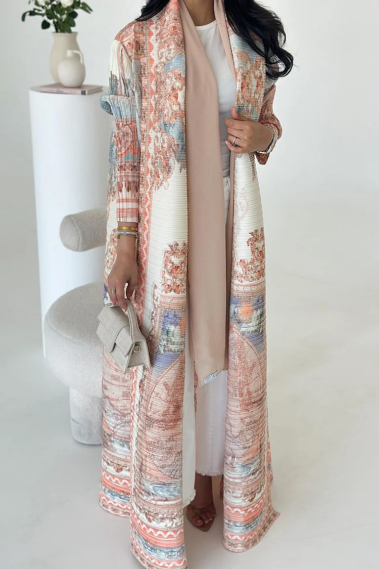 فيفيتش - كارديجان طويل مفتوح من الأمام بأكمام طويلة مربوطة، مطبوع بنمط ألوان متداخلة. - Image 5