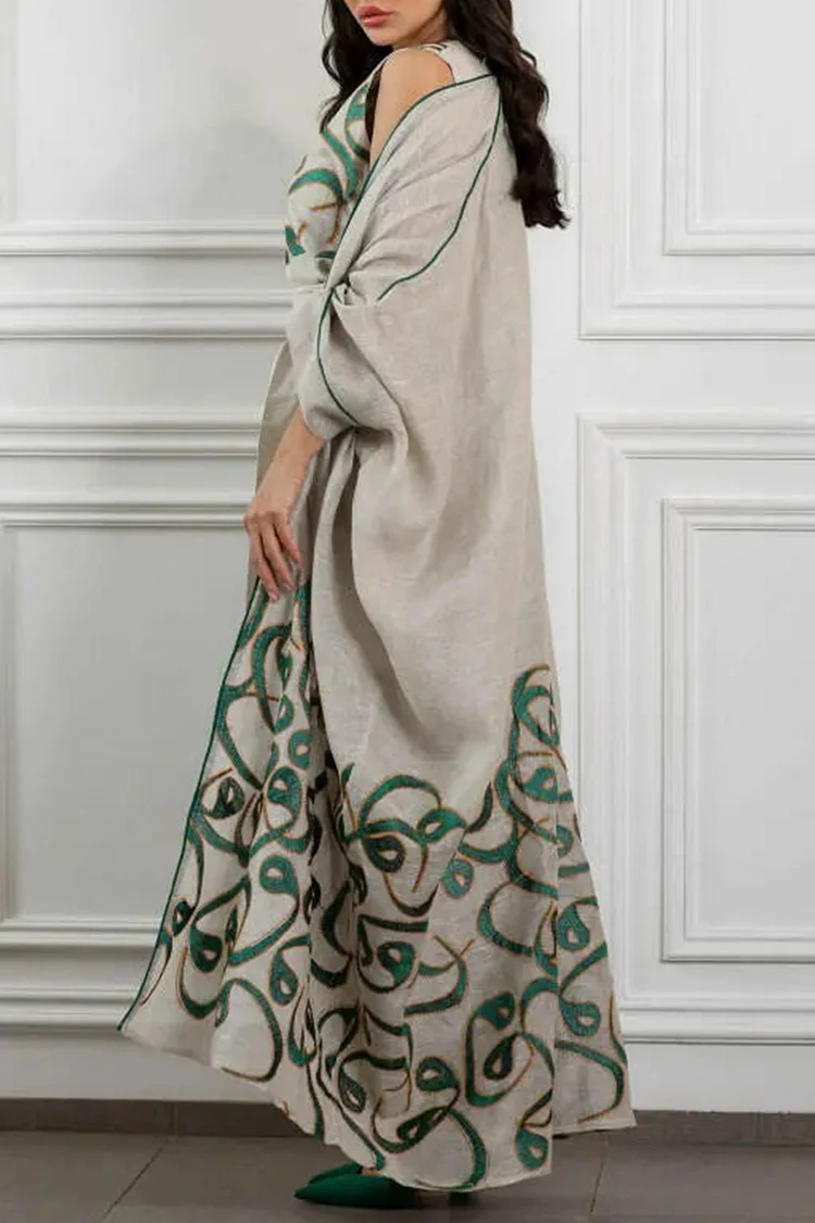 فيفيتش - طقم عباية مطبوعة بنقشة عربية، بدون أكمام، واسعة الساقين، مناسب للحفلات، قطعتين - Image 3