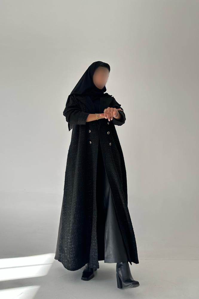 عبايات خمرة - عباية شانيل مع شامواه ربع كلوش - Image 4