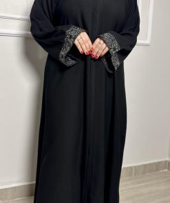 عبايات بيست - عباية نص كلوش بنقش اسود-849