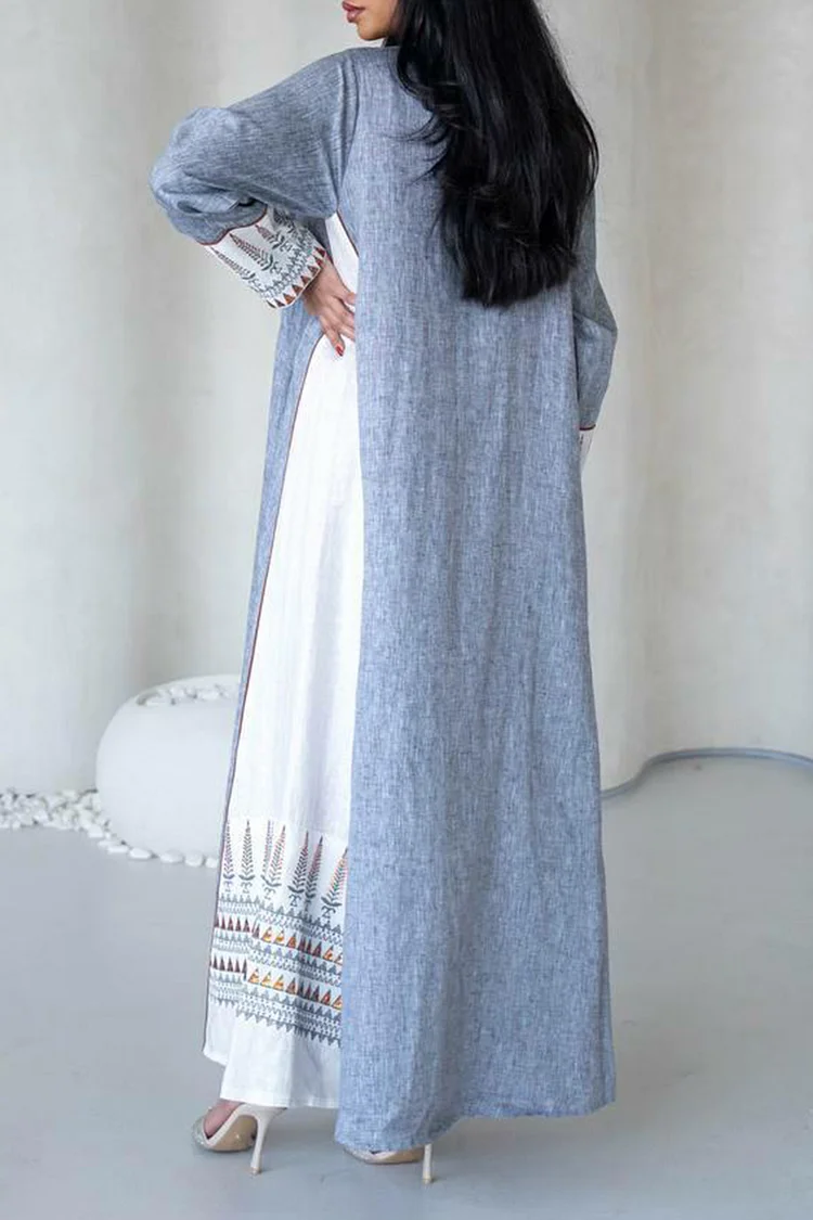 فيفيتش - طقم عباية من قطعتين، فستان برباط على شكل ياقة عالية، مطبوع بألوان متداخلة. - Image 4