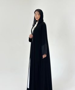 Alternative view of عبايات خمرة - عباية كريب أكمام جاكار حرير