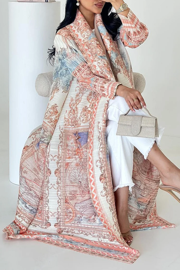 فيفيتش - كارديجان طويل مفتوح من الأمام بأكمام طويلة مربوطة، مطبوع بنمط ألوان متداخلة. - Image 6