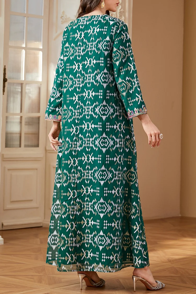 فيفيتش - فساتين ماكسي قفطان مطرزة بالترتر، بياقة على شكل حرف V وأكمام طويلة وقصة فضفاضة - Image 6