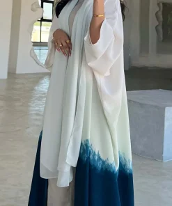 فيفيتش - كارديجان طويل فضفاض بأكمام طويلة مفتوح من الأمام بتصميم أومبري مصبوغ بربطة عنق