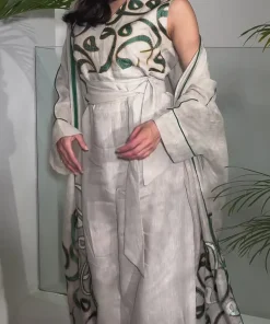 فيفيتش - طقم عباية مطبوعة بنقشة عربية، بدون أكمام، واسعة الساقين، مناسب للحفلات، قطعتين